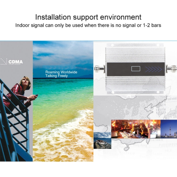 Signal booster installation environment graphic showing indoor unit and coverage areas