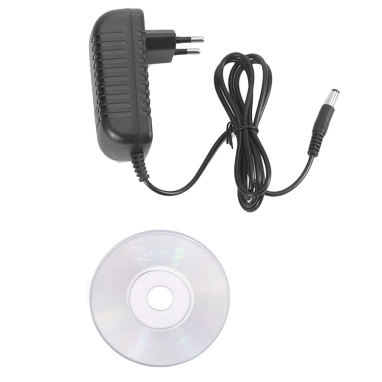 Black power adapter with cable and included installation disc
