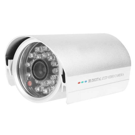 White bullet security camera with IR LED array around the front lens