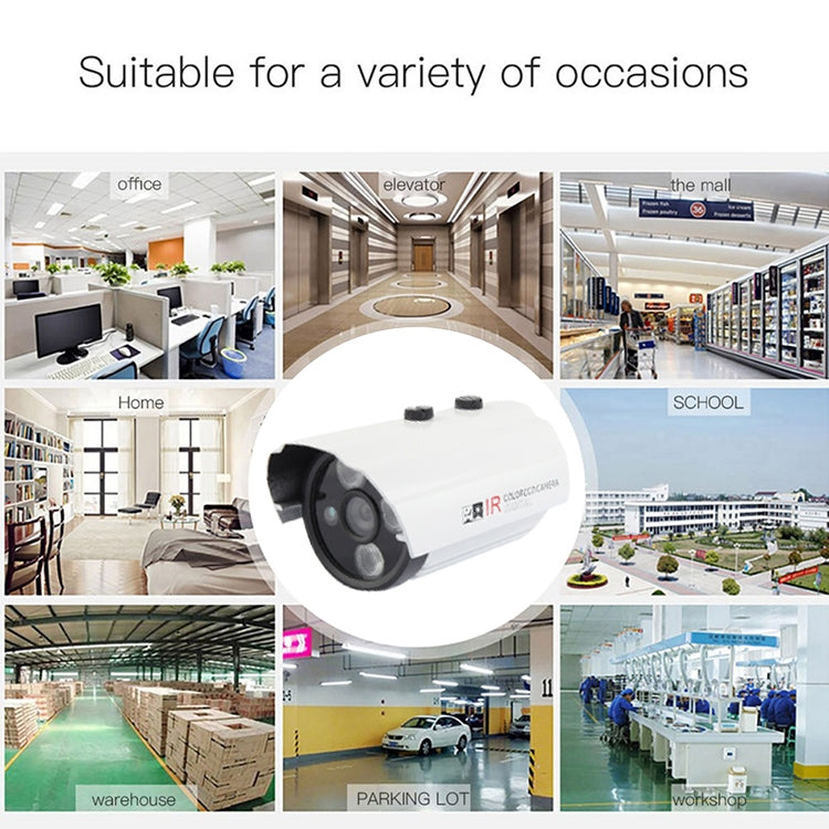 White IR security camera with 6mm lens and 3 built-in LEDs, metal housing