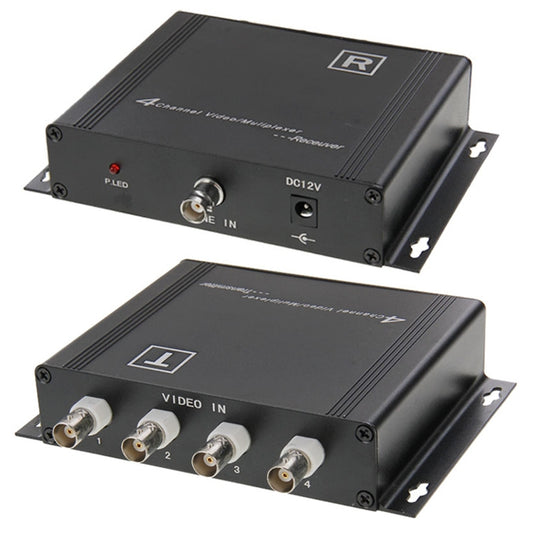 4-channel video multiplexer receiver with DC12V, power LED, and RCA video IN ports