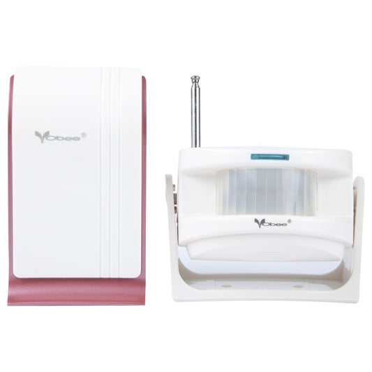 Wireless door chime receiver and sensor with white housing and blue indicator light