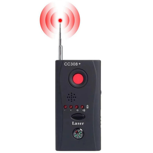 Handheld black CC308+ multi-detector with long antenna and large red power button