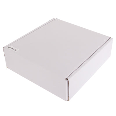 White product storage box with hinged lid for RF signal detector