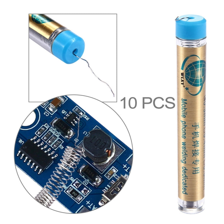 10 pcs 0.5mm flux-core solder wire set, tube with blue cap and gold strand