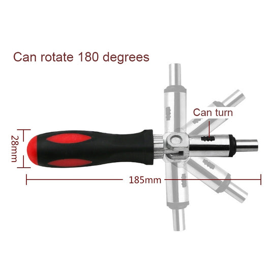 1/4 hex ratchet screwdriver with long steel shaft and red-black ergonomic handle