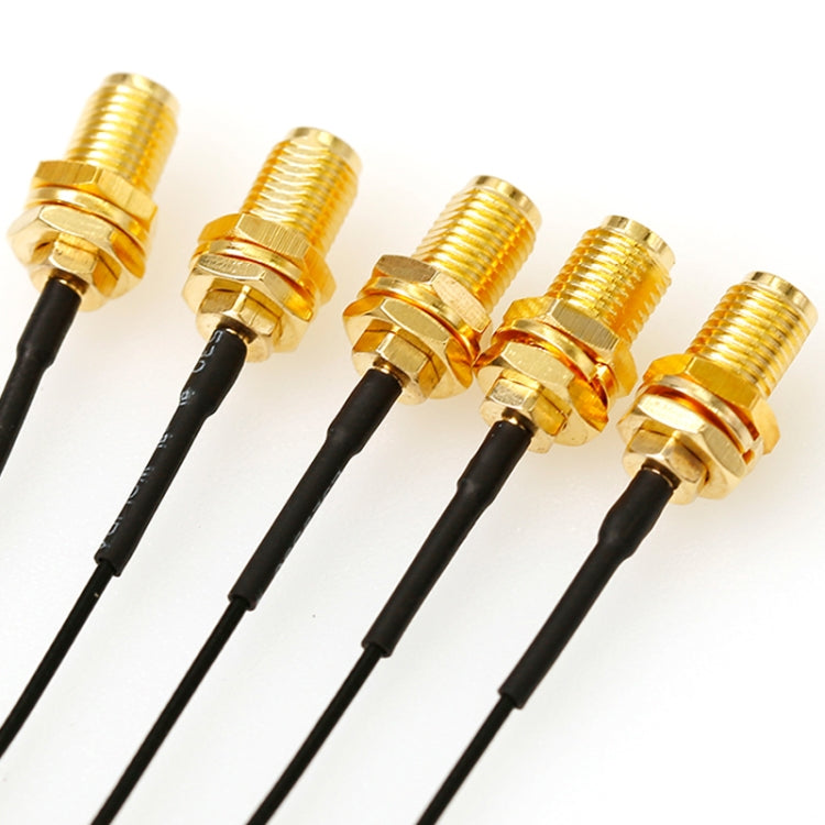 Five RG178 adapter cables with gold SMA female threaded connectors and black coax leads