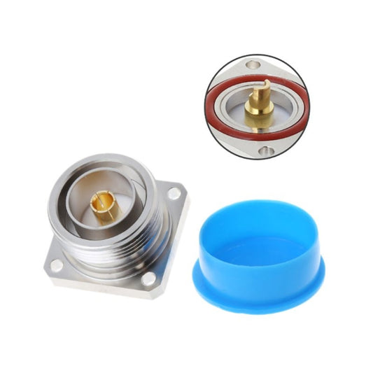 7/16 DIN female coaxial adapter, metal flange and center pin; includes blue dust cap