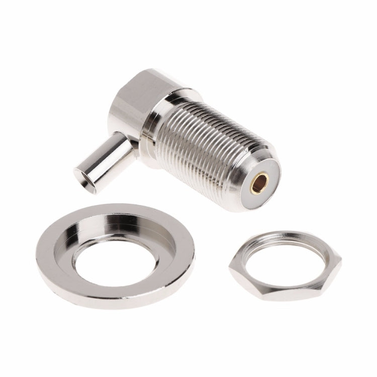 Right-angle SO-239 female RF connector kit with mounting nuts and exposed center contact