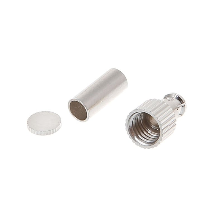 Silver RF coaxial connector sleeve and male plug with knurled grip and contact pin