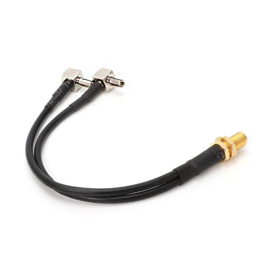 Black RG174 coax extension cable with dual SMA female jacks and a TS9 male plug, 15cm