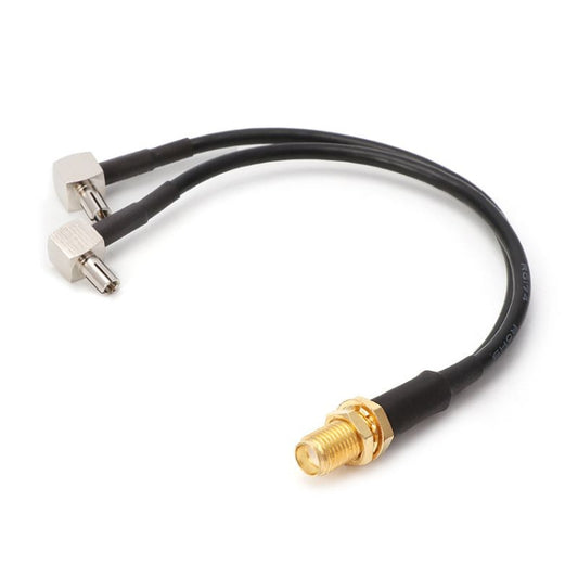 RG174 coax cable with SMA female and dual TS9 male connectors, 15cm black cord