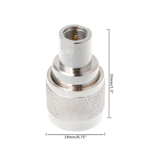 UHF male connector adapter, silver metal with 19mm width and 33mm length