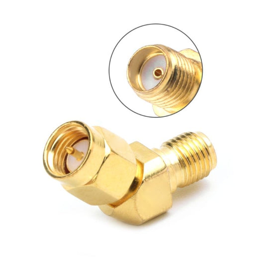 Brass SMA male-to-female conical RF adapter with angled threaded ends