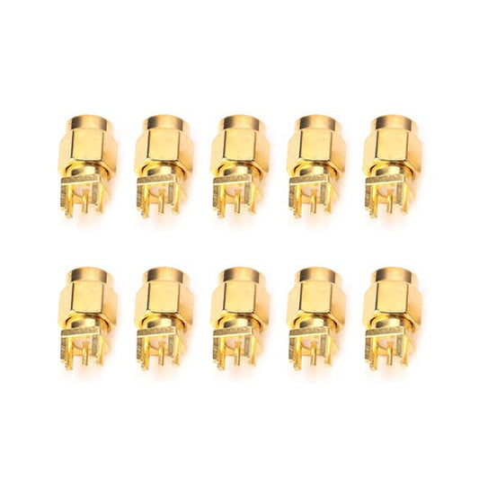 10-pack SMA female PCB clip-mount RF connectors, gold tone