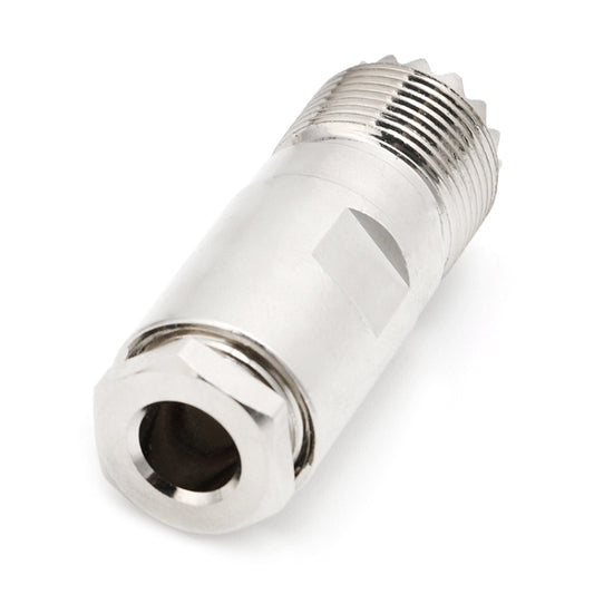 UHF female plug clamp adapter with circular female contact opening