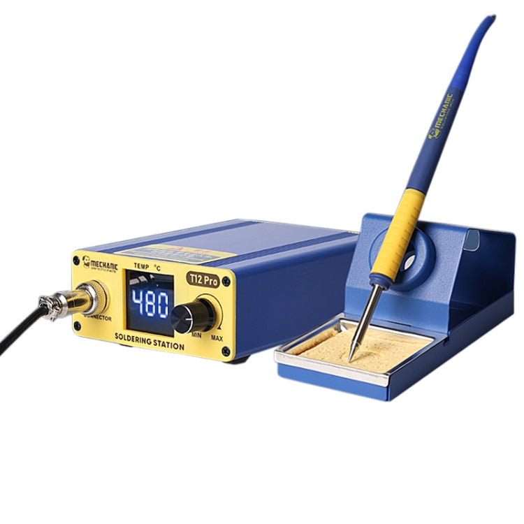 Digital heating solder station kit with 480°C display, blue stand, and blue/yellow iron