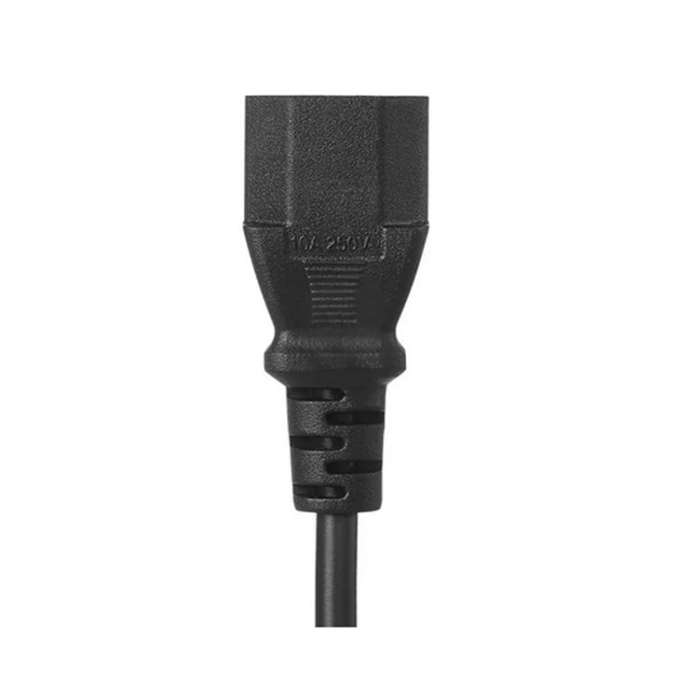 Black two-pin AC plug with ribbed molded head and attached cable