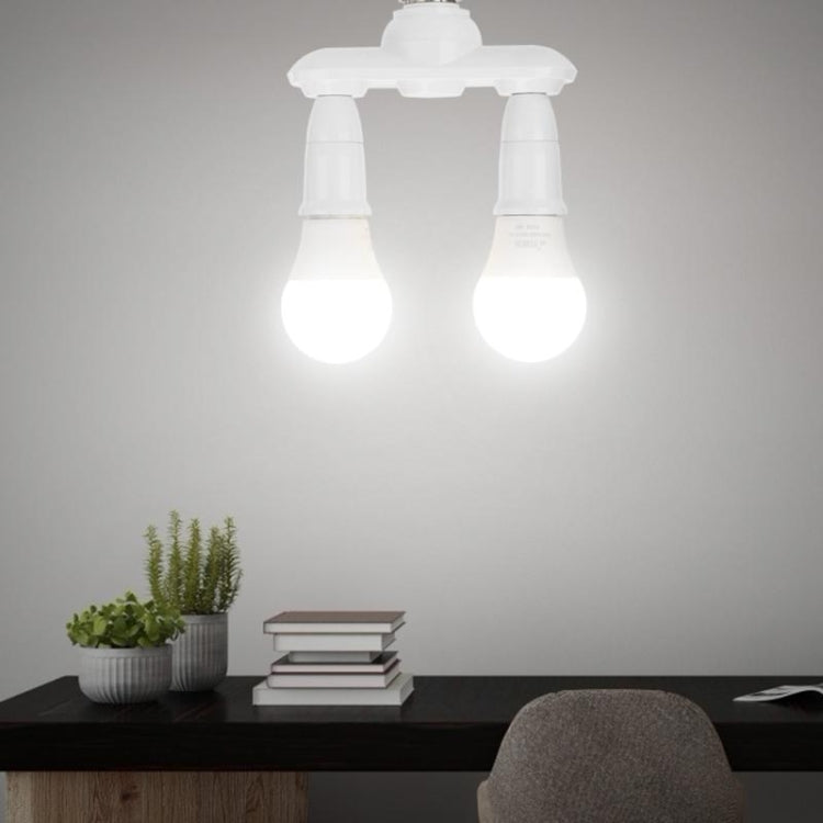 Ceiling light socket splitter with 2 E27 lamp holders, bright bulbs shown