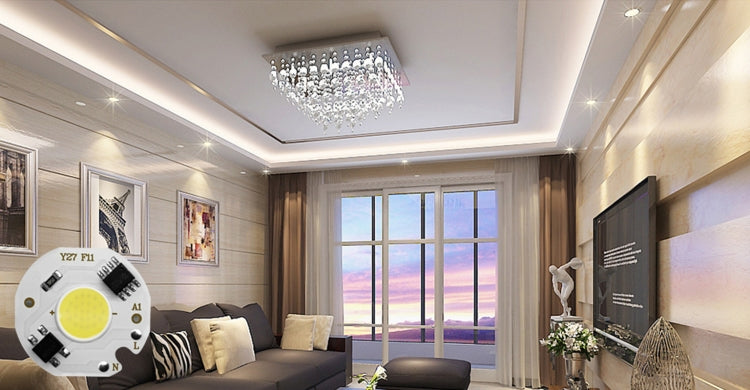 COB LED light chip module overlay on indoor ceiling light setup concept