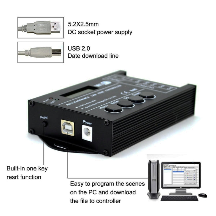 Compact WiFi LED time controller with USB power and Ethernet-like port, black casing