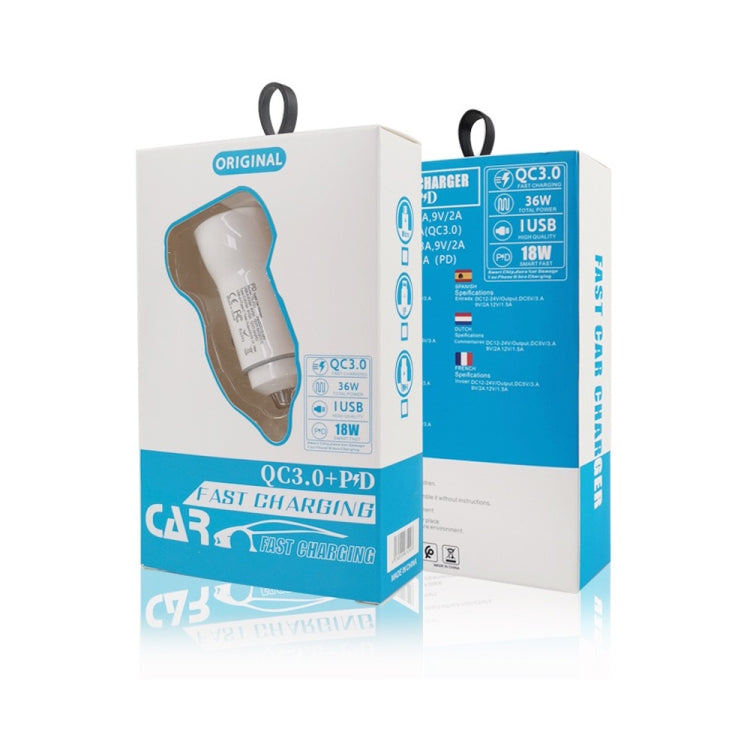 Retail box set for QC3.0+PD car fast charger kit with USB to 8-pin cable