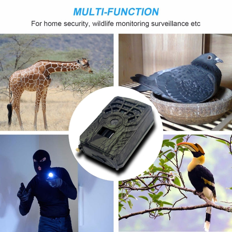 Camouflage trail hunting camera compact body with front control panel and lens
