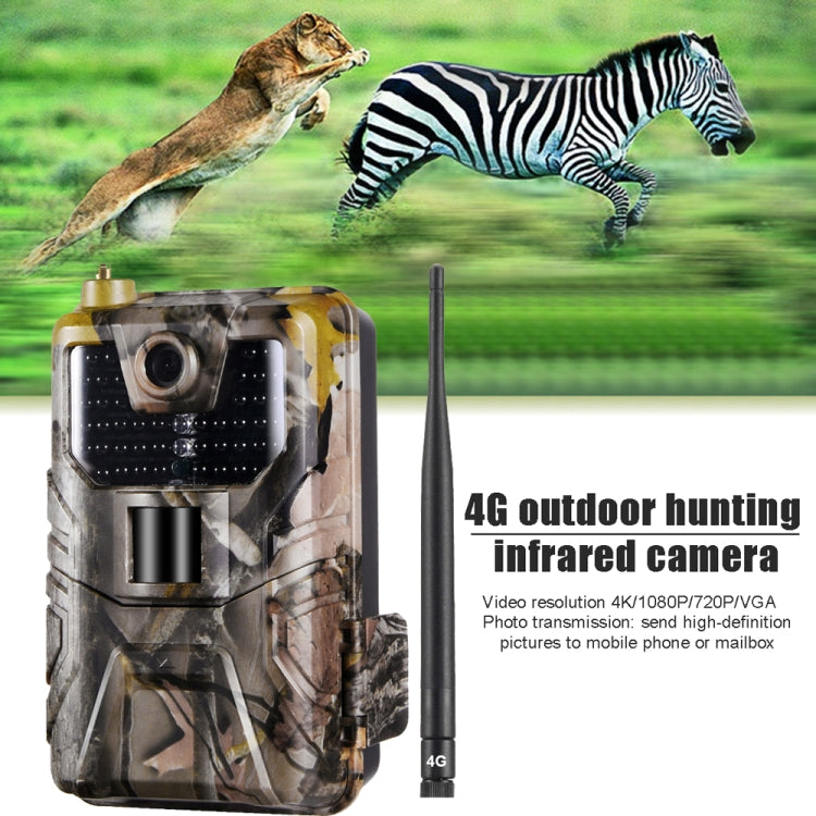 Camouflage trail camera with front lens and IR flash window with 4G antenna