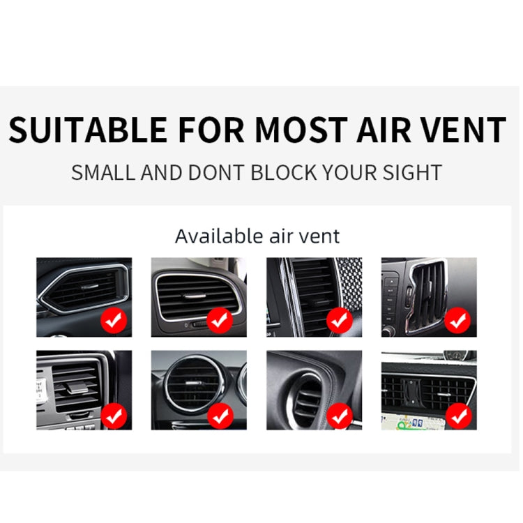 Car air-vent charger mount bracket shown with multiple vent fit options