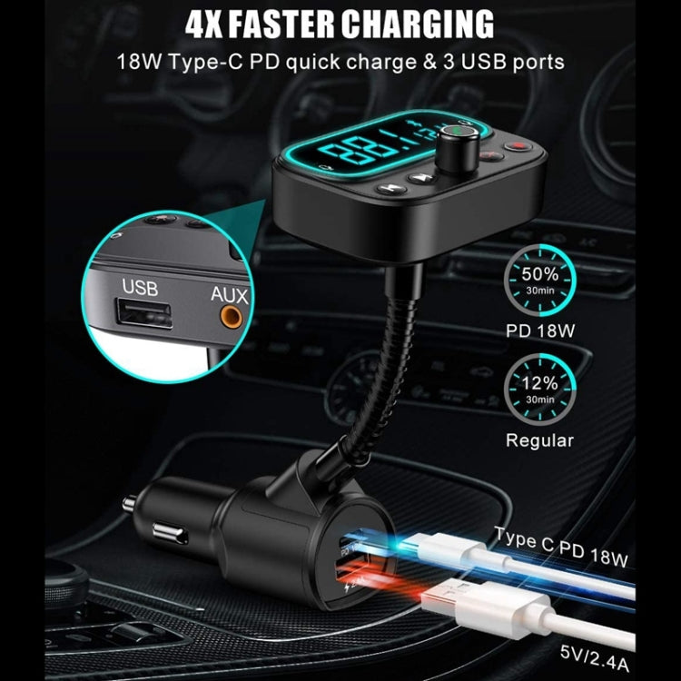 Car Bluetooth FM transmitter with AUX input and USB PD 18W charging ports