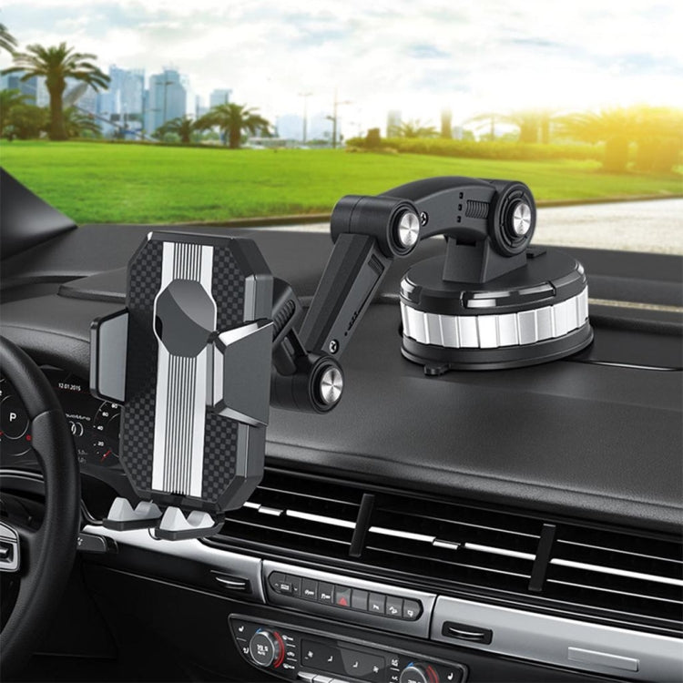 Universal 360° car phone holder with suction base and side grip pads, black
