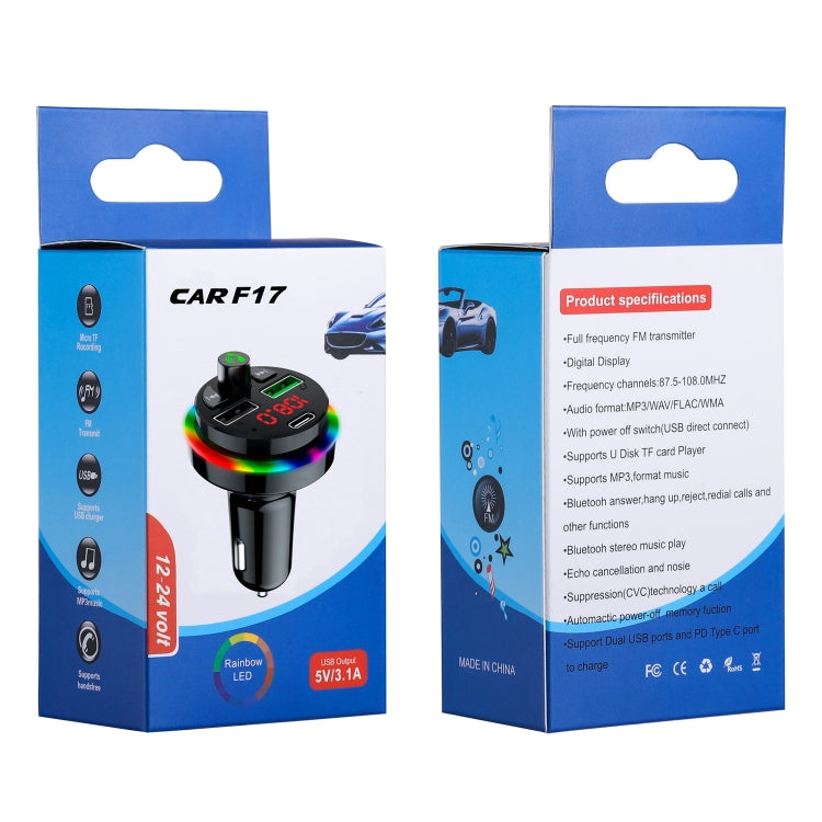 Product box for black CAR F17 dual USB car charger with rainbow LED
