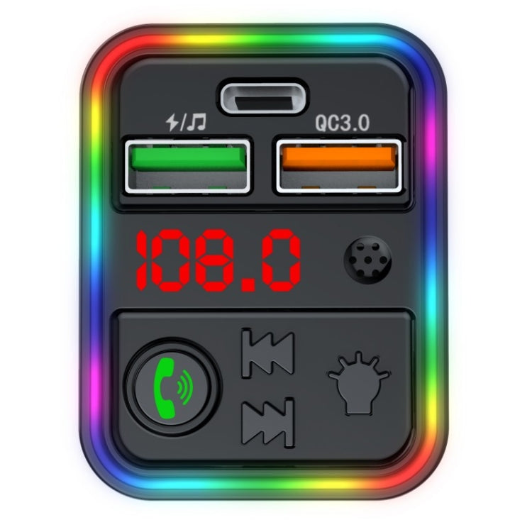 Car phone charger adapter faceplate with QC3.0, USB and Type-C ports, and LED display