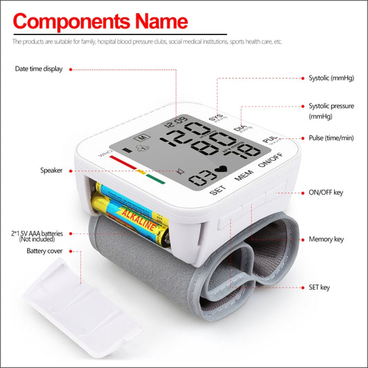 RZ204 Automatic Digital Wrist Cuff Blood Pressure Monitor Heart Beat Light weight LCD Digital Wrist Watch With Voice