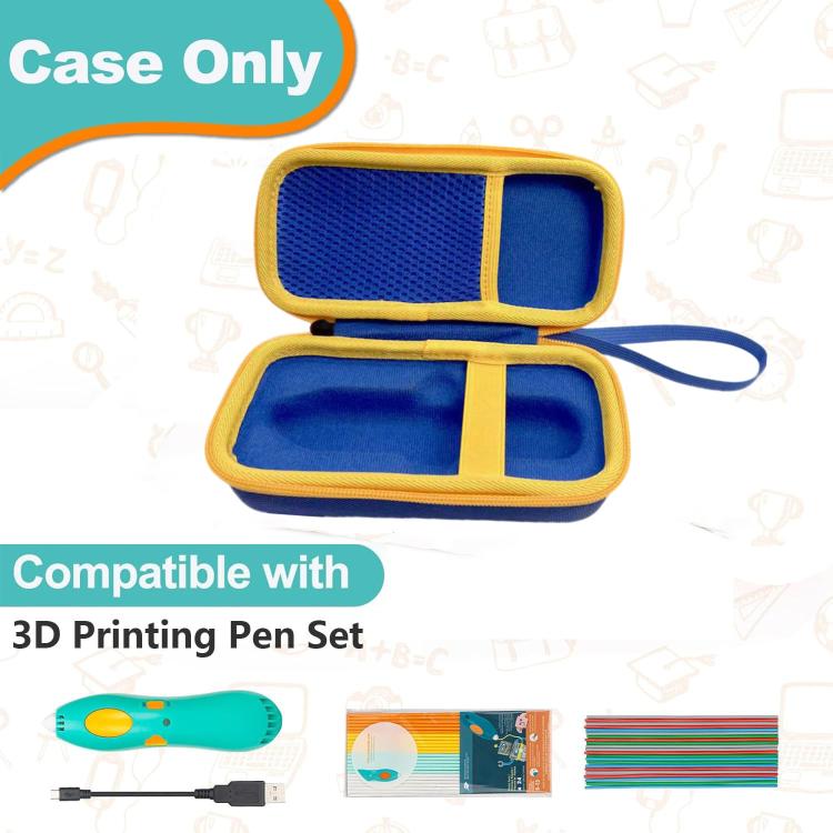 Kids 3D pen storage case, closed blue case with yellow trim and wrist strap