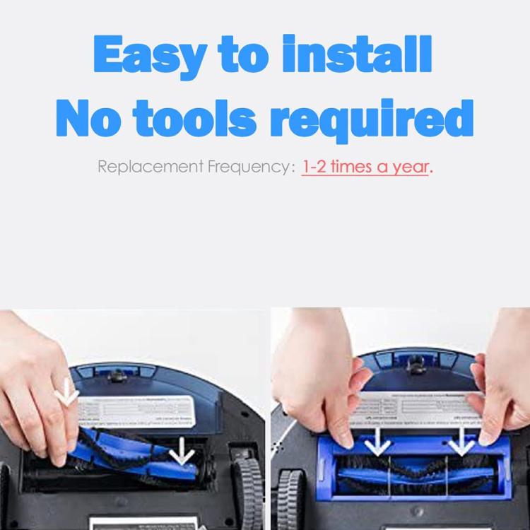 Main clean sweeper brush being installed in robot vacuum, showing blue bristle section