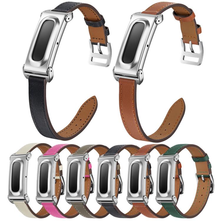 Metal Case Integrated Slim Genuine Leather Watch Band, For Google Fitbit Air