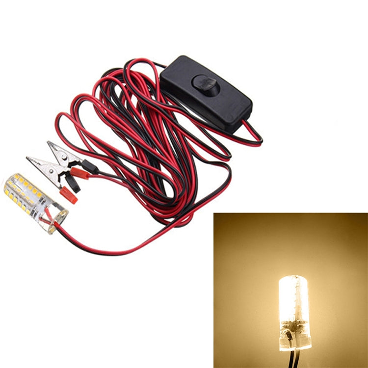48-LED fishing light kit with LED bulb, red cable bundle, and black switch; warm glow