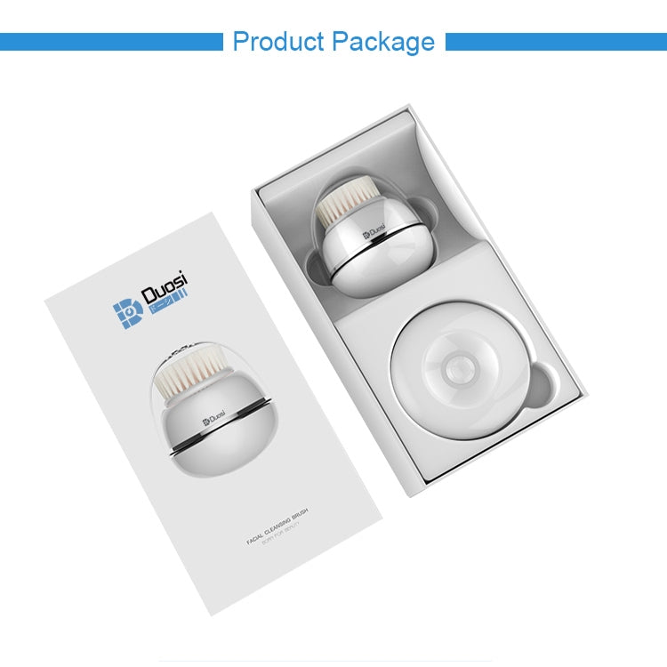 Duosi facial cleansing brush in retail box with included brush heads