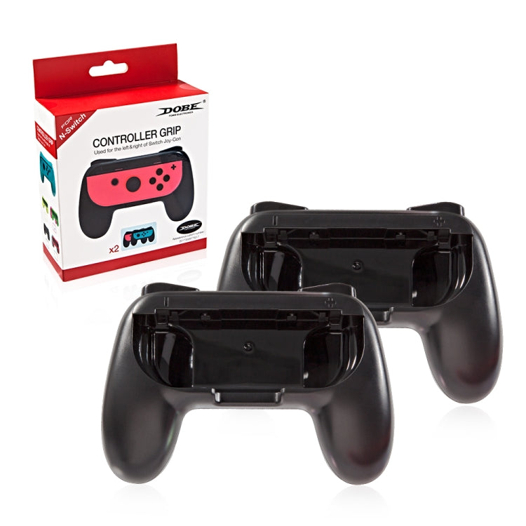Black Joy-Con controller grips with packaging, front view