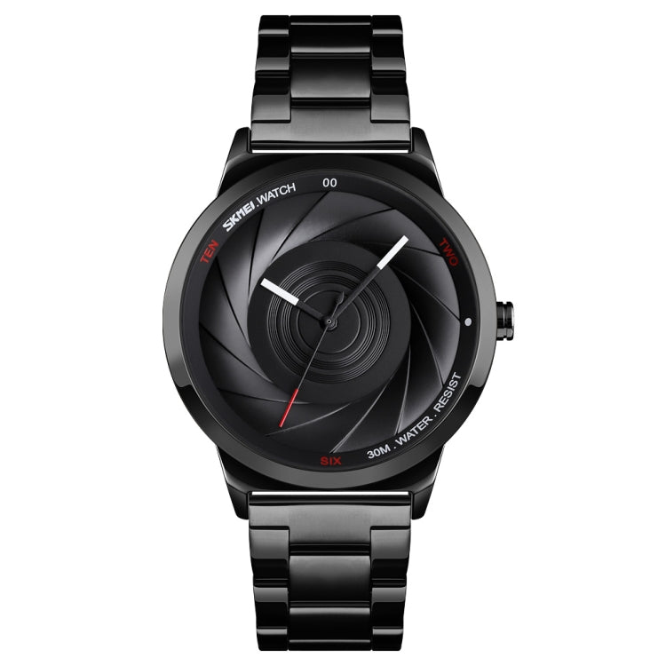 Men's black wristwatch with black round dial and black stainless-steel link bracelet