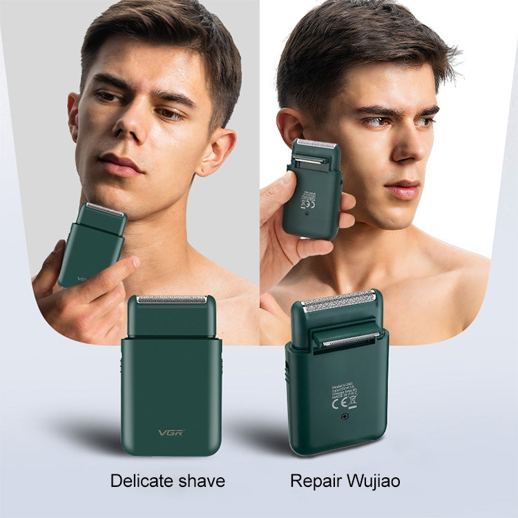 Green VGR V-390 USB portable reciprocating shaver, flip trimmer head shown