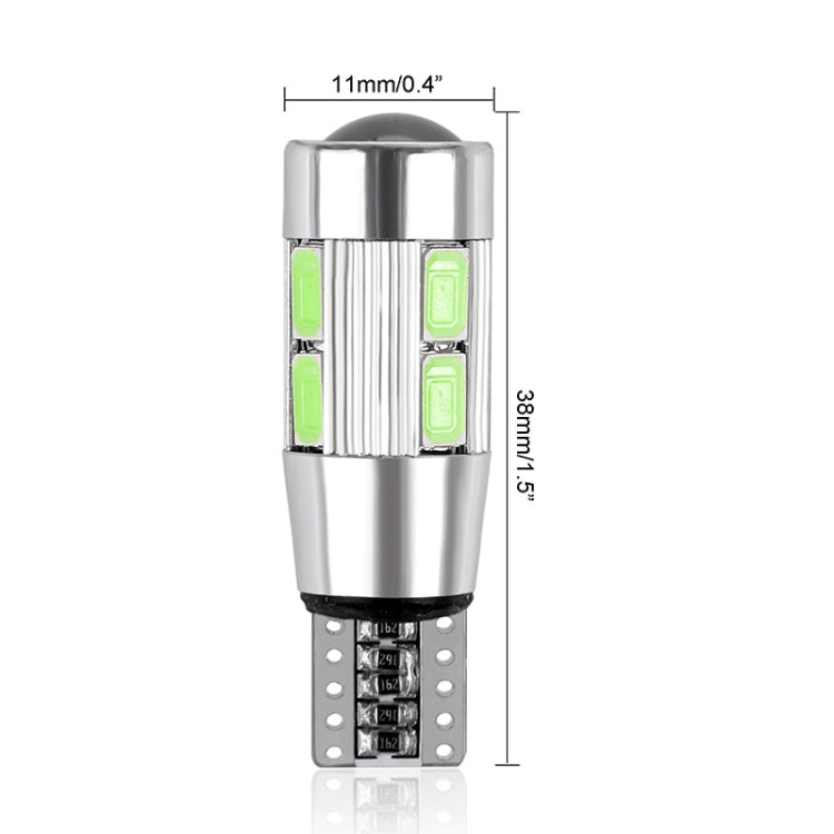 T10 LED bulb with chrome top, green LED chips, and metal pin base