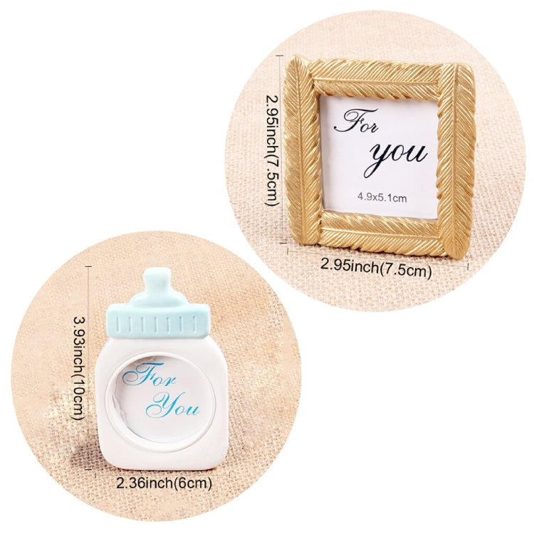 Bottle-shaped plastic photo frame with “For You” round window, shown with size labels