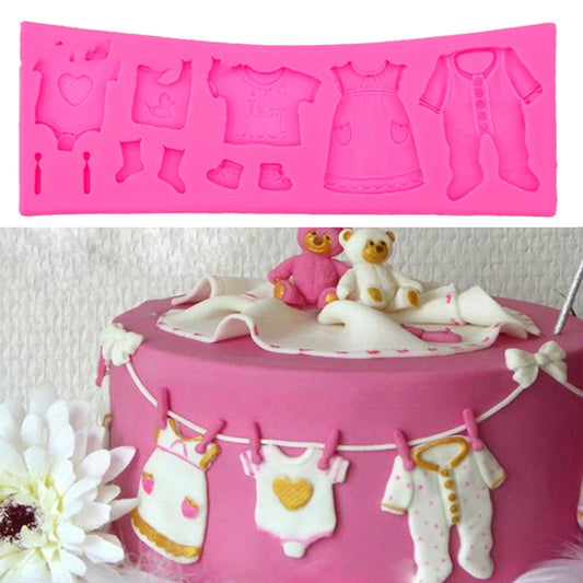 2 PCS Baking Mold Baby Shoes Fondant Cake Mold Kid Clothes Silicone DIY Chocolate West Point Mold, Kid Clothes Shape