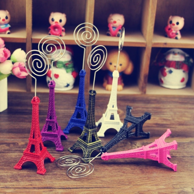 Mini Eiffel tower shape desktop card holders, assorted painted towers with clip spirals