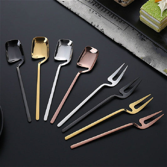 Stainless Steel V-shaped Wall Hanging Design Simple Coffee Spoon Fork Creative Long Handle Stirring Tableware, Spoon Steel Color, Fork Steel Color, Spoon Black, Fork Black, Spoon Gold, Fork Gold, Spoon Rose Gold, Fork Rose Gold