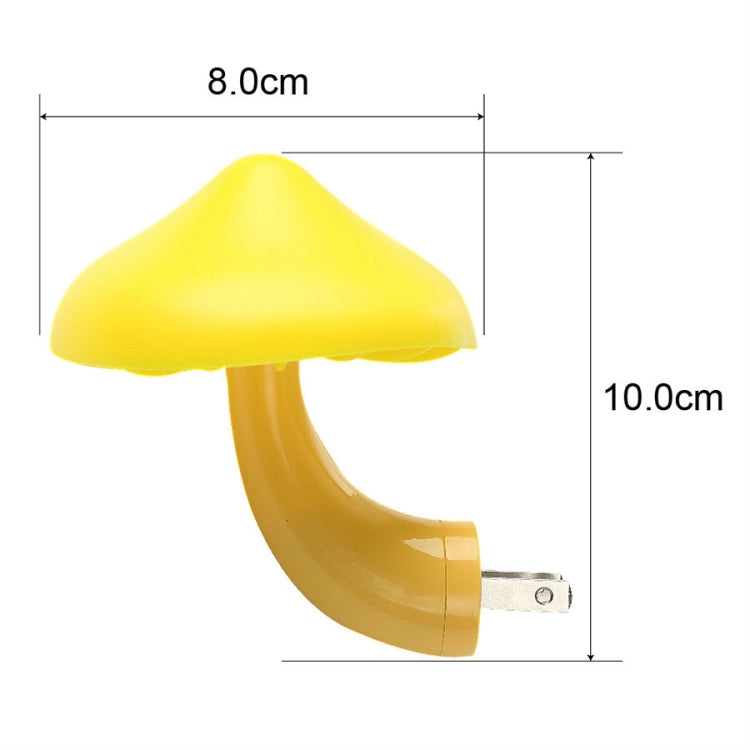 Mini mushroom LED night light, yellow, EU plug, size diagram with stem and cap.