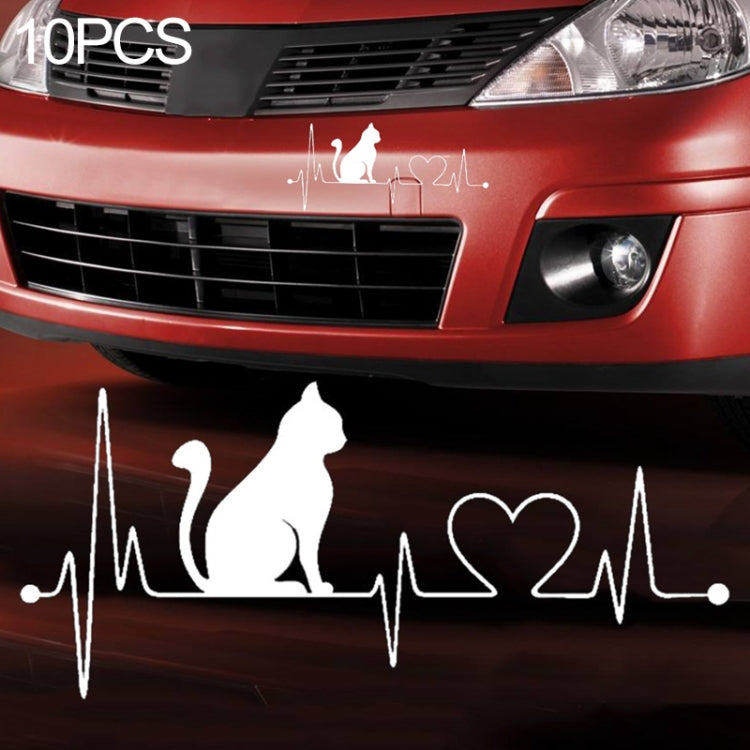 Black cat heartbeat vinyl decal on car bumper with cat silhouette, heart icon, ECG line