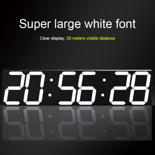 LED digital wall clock with large white segmented digits reading 20:56:28